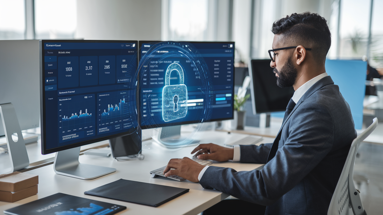 Profissional analisando painel de cibersegurança — coberturas do seguro cyber para empresas brasileiras