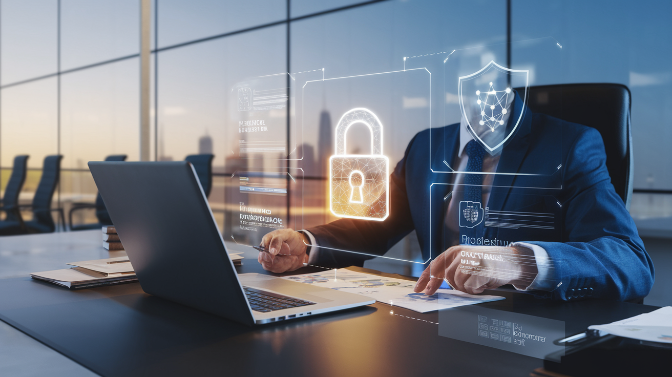 Profissional de TI protegendo dados empresariais conforme LGPD com suporte do seguro cyber