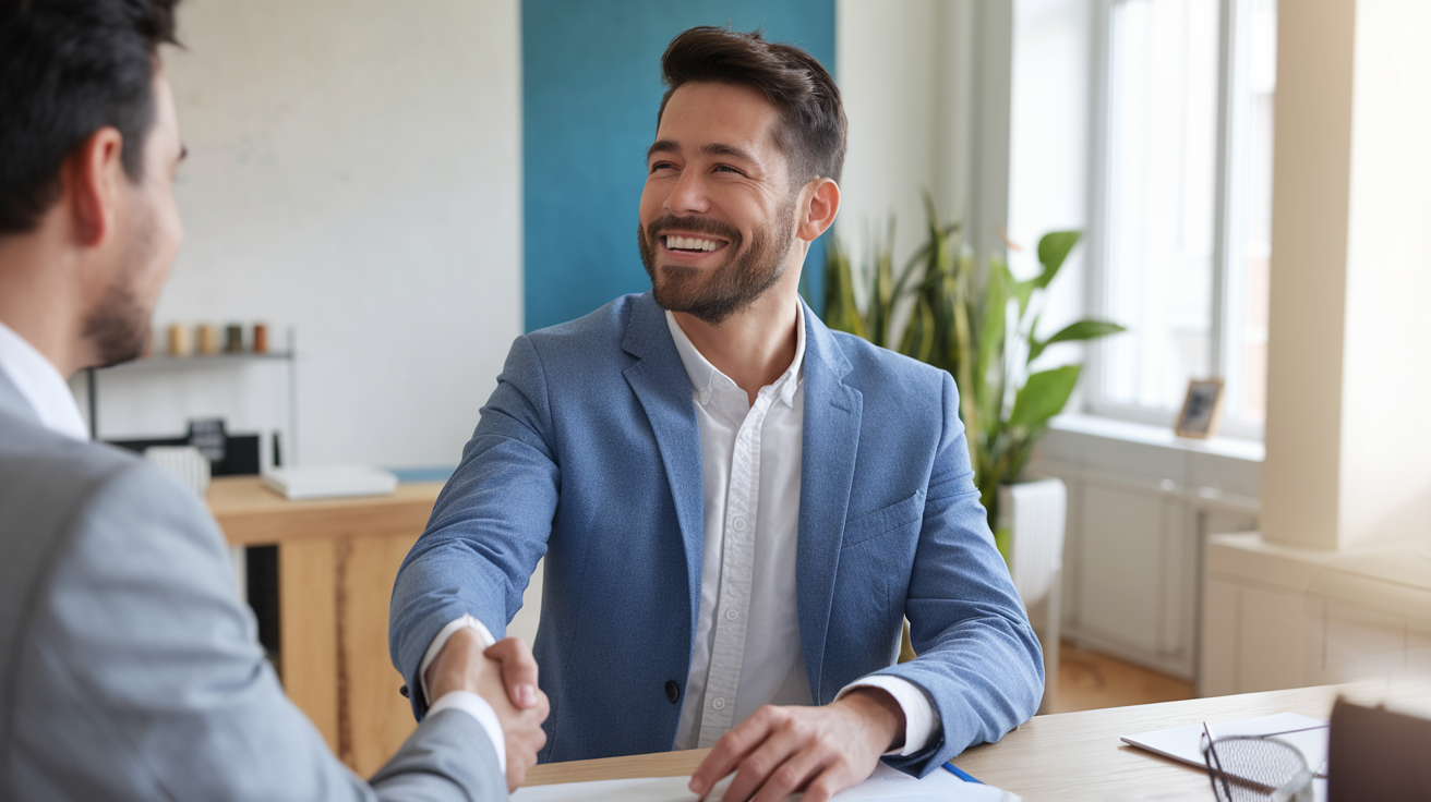 Empresário fechando negócio com corretor de plano de saúde PME