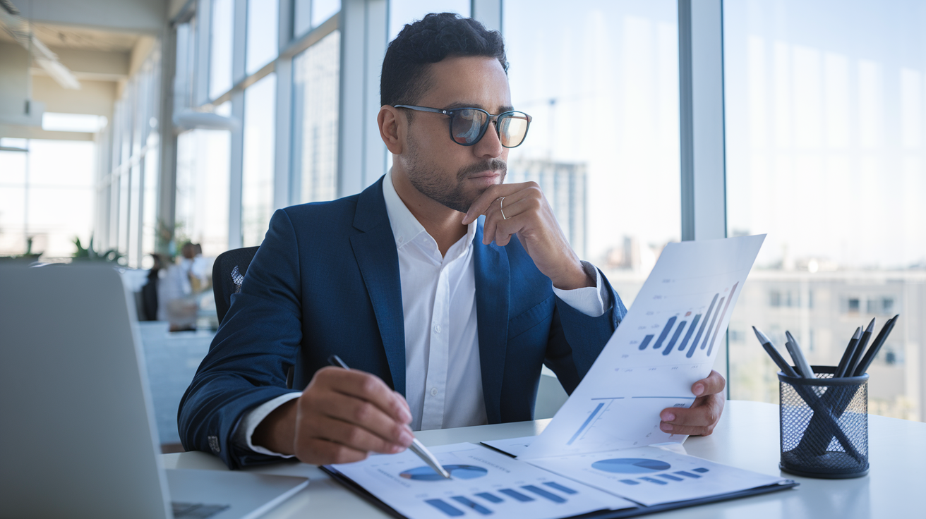 Empresario analisando a proposta de reajuste do seguro empresarial na renovacao
