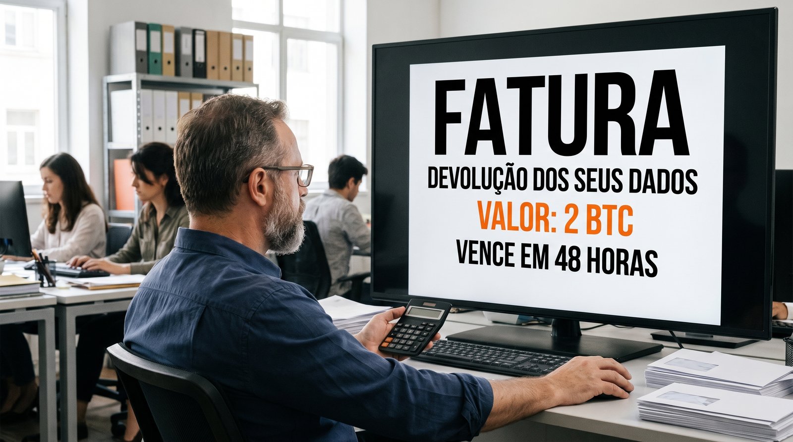 Gerente financeiro de administradora de condomínios calcula fatura de resgate cobrada em bitcoin por invasores.