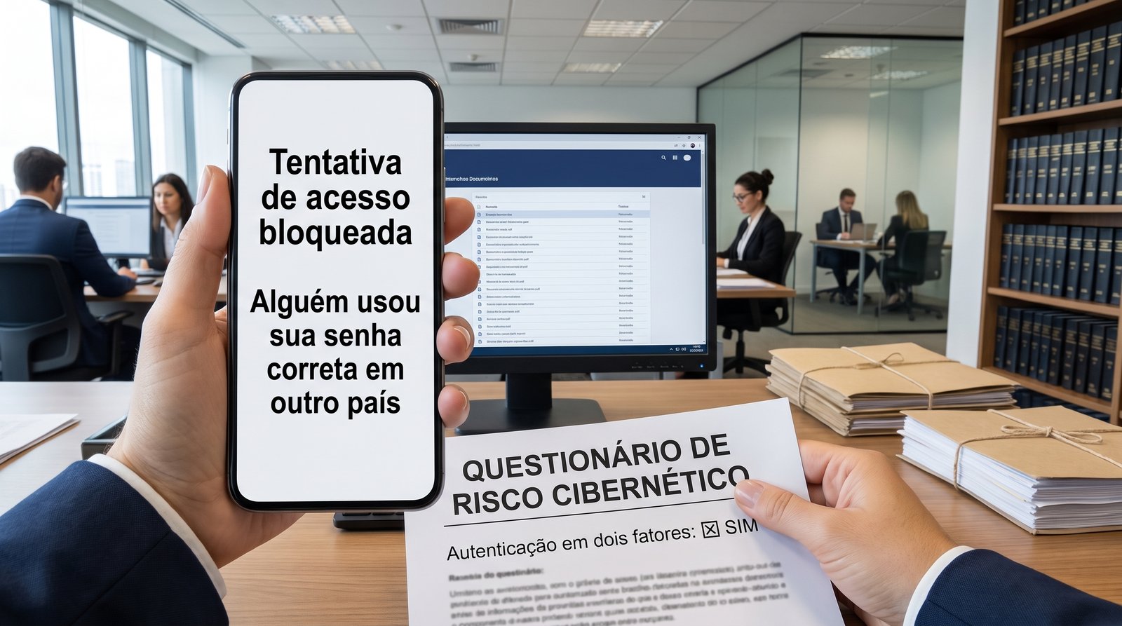 Escritório de advocacia recebe alerta de acesso bloqueado por autenticação em dois fatores, exigência da seguradora.