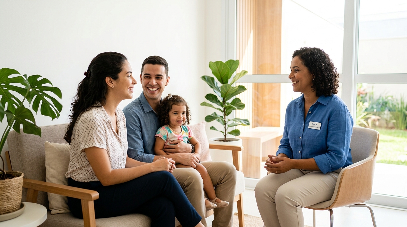 Familia com consultora de saude, plano de saude por adesao ou empresarial