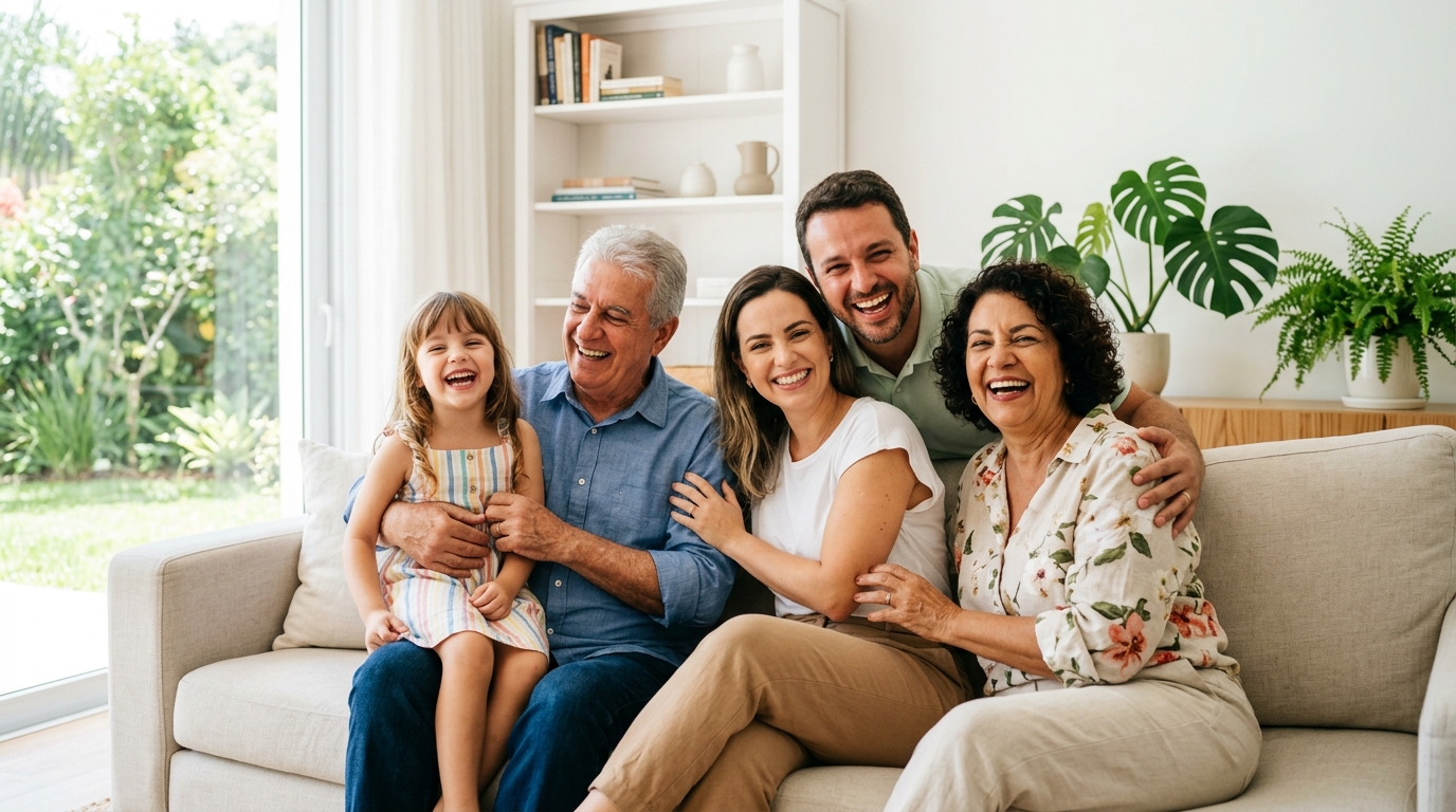 Família reunida e saudável — quantas pessoas têm plano de saúde no Brasil?