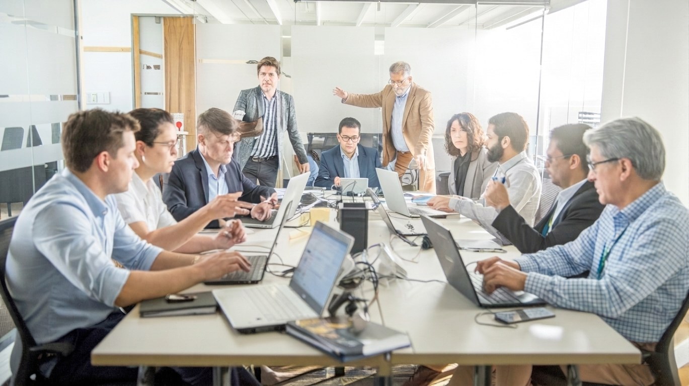 Equipe de PME reunida lidando com incidente, seguro cibernético para PMEs