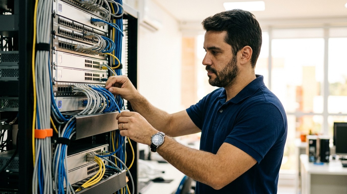 Técnico cuidando dos servidores da empresa, seguro de equipamentos